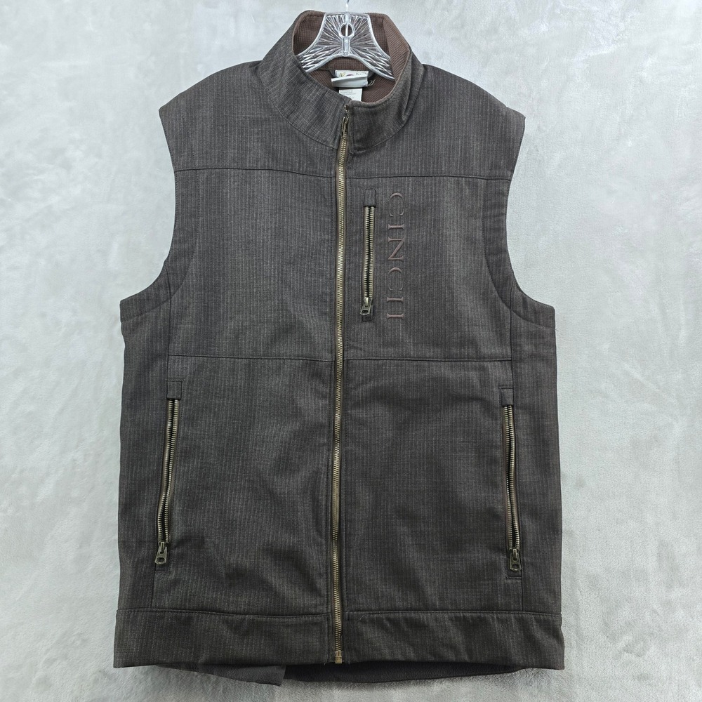 Cinch Softshell Bonded Vest Mens Large Brown Fleece Lined Full Zip Western
